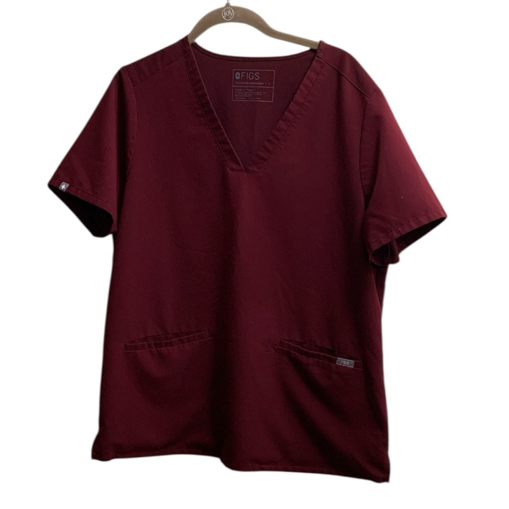 Figs Women's Scrub V-Neck top  in Burgundy